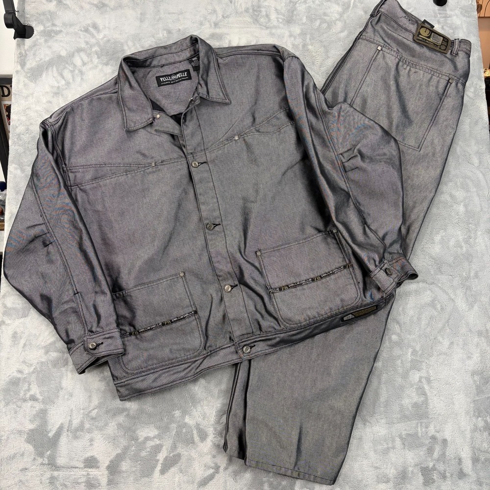 Vintage 90s Pelle Pelle Marc Buchanan Mens 3XL 2pc Denim Jacket Jeans Set 46x33